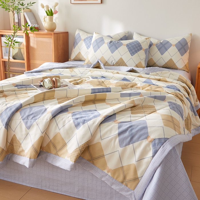 91家纺网 家纺一手货源 找家纺 海洋家纺 2026新款A类里外全棉棉花夏被-格子系列 风格二 几何空间