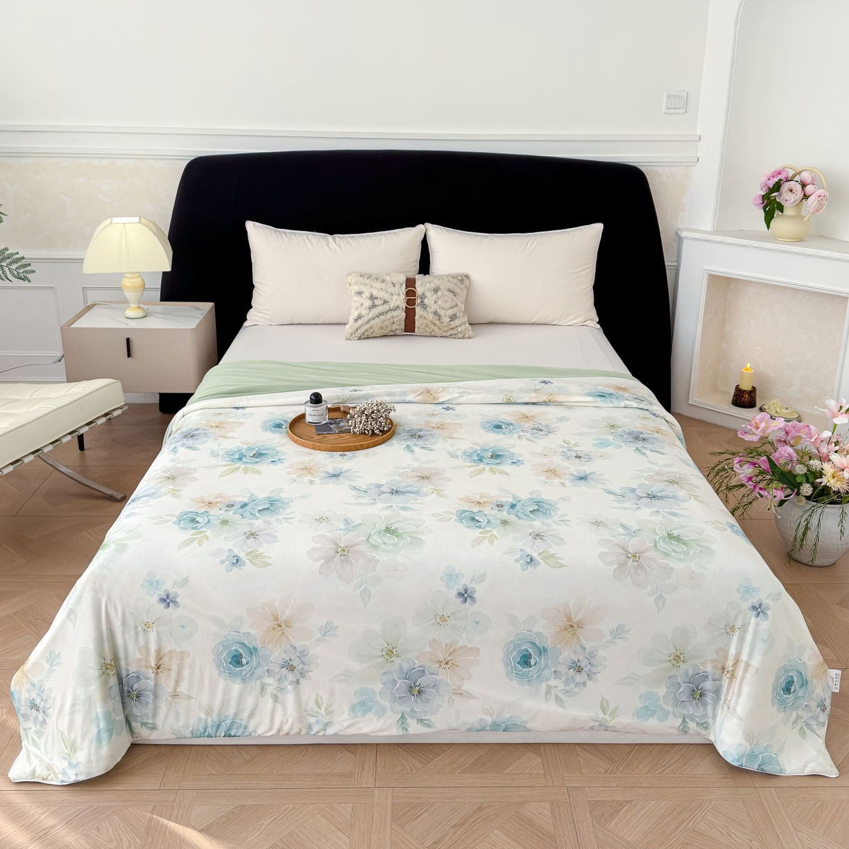 91家纺网 家纺一手货源 找家纺 圣尔雅家纺 2026春夏新款数码印花凉感丝夏被夏凉被空调被系列 春漾