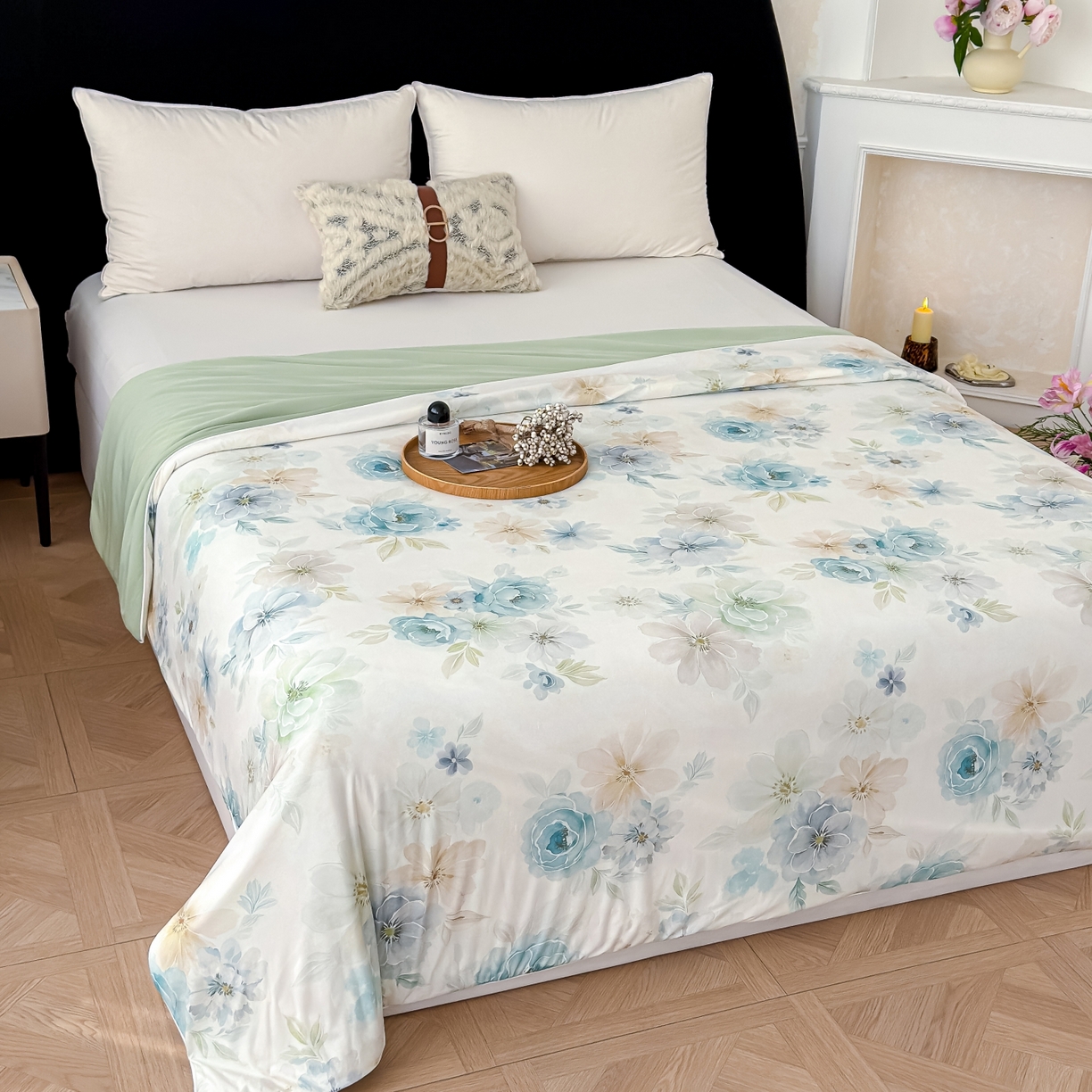 91家纺网 家纺一手货源 找家纺 圣尔雅家纺 2026春夏新款数码印花凉感丝夏被夏凉被空调被系列 春漾