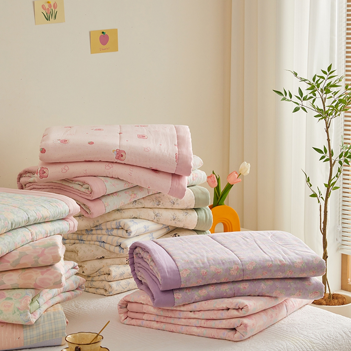 91家纺网 家纺一手货源 找家纺 （总）海洋家纺 2026新款全棉双层纱夏被被子被芯  风格一