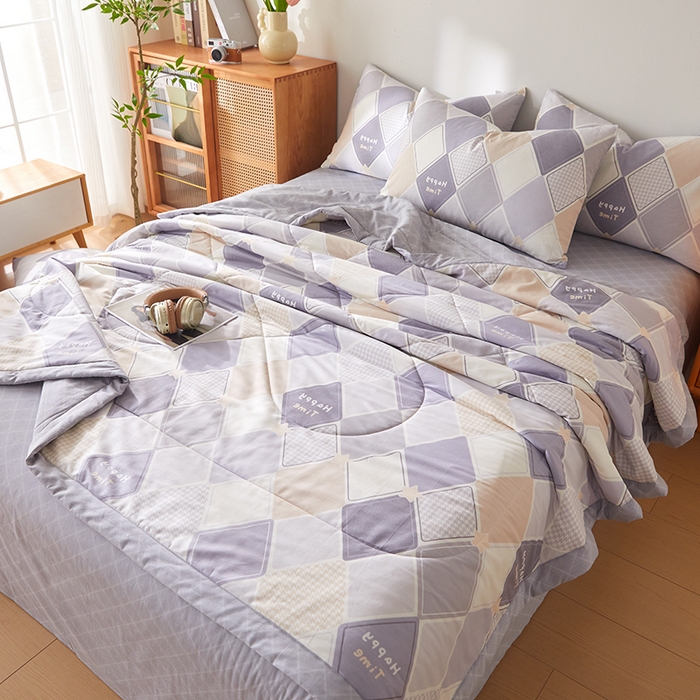 91家纺网 家纺一手货源 找家纺 海洋家纺 2026新款A类里外全棉棉花夏被-格子系列 风格二 菱形格 灰