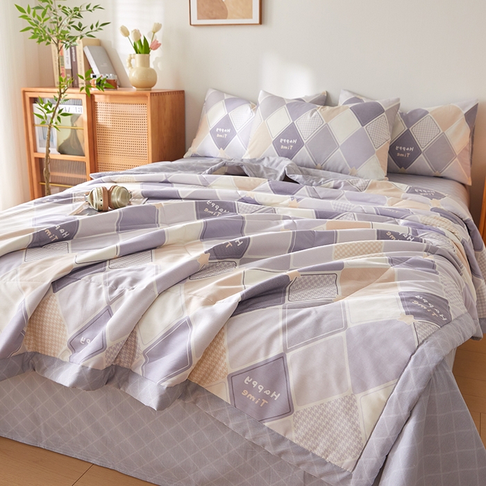 91家纺网 家纺一手货源 找家纺 海洋家纺 2026新款A类里外全棉棉花夏被-格子系列 风格二 菱形格 灰