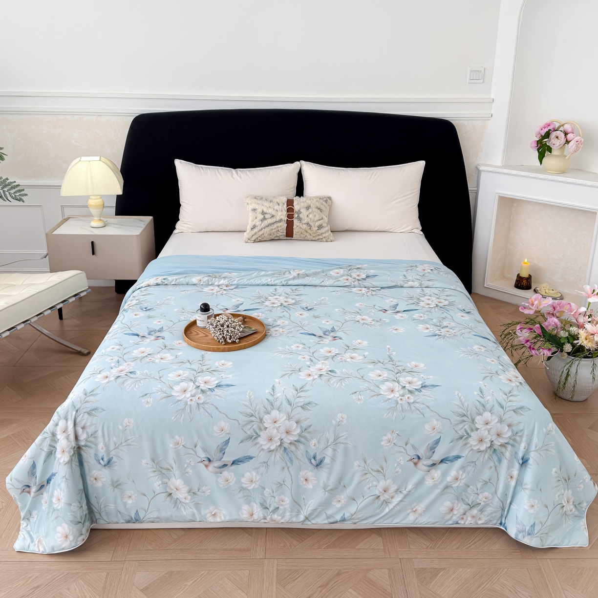 91家纺网 家纺一手货源 找家纺 圣尔雅家纺 2026春夏新款数码印花凉感丝夏被夏凉被空调被系列 翠鸟