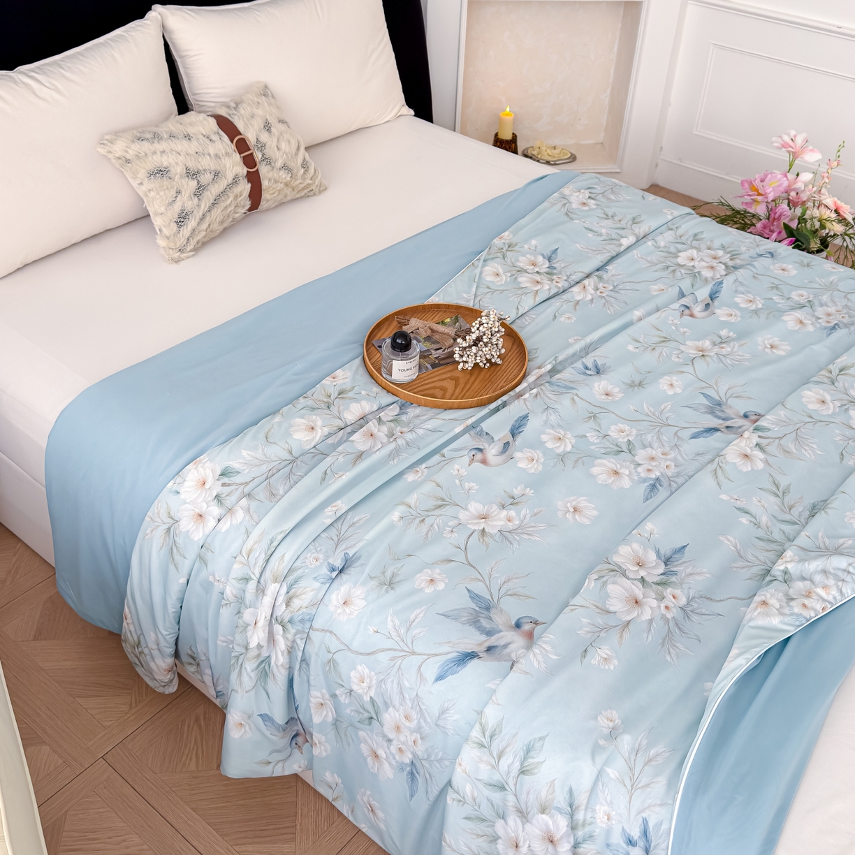 91家纺网 家纺一手货源 找家纺 圣尔雅家纺 2026春夏新款数码印花凉感丝夏被夏凉被空调被系列 翠鸟