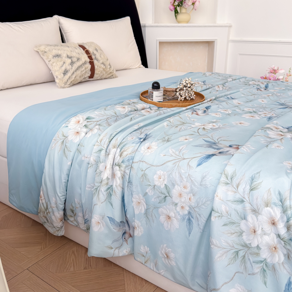 91家纺网 家纺一手货源 找家纺 圣尔雅家纺 2026春夏新款数码印花凉感丝夏被夏凉被空调被系列 翠鸟