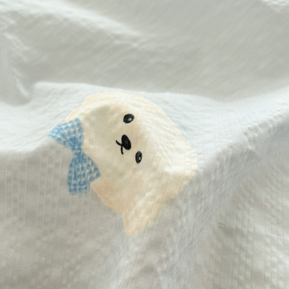 91家纺网 家纺一手货源 找家纺 瑞钰 2026新款直播热款高品质高克重泡泡纱泡芙纱四件套 泰迪狗蓝