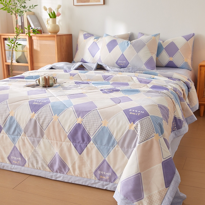 91家纺网 家纺一手货源 找家纺 海洋家纺 2026新款A类里外全棉棉花夏被-格子系列 风格二 菱形格 蓝