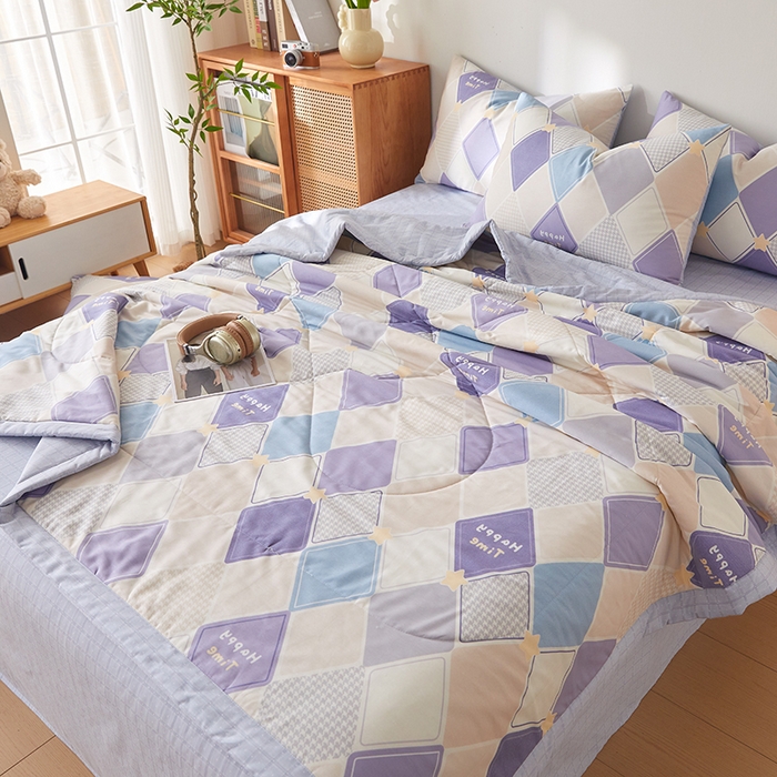 91家纺网 家纺一手货源 找家纺 海洋家纺 2026新款A类里外全棉棉花夏被-格子系列 风格二 菱形格 蓝