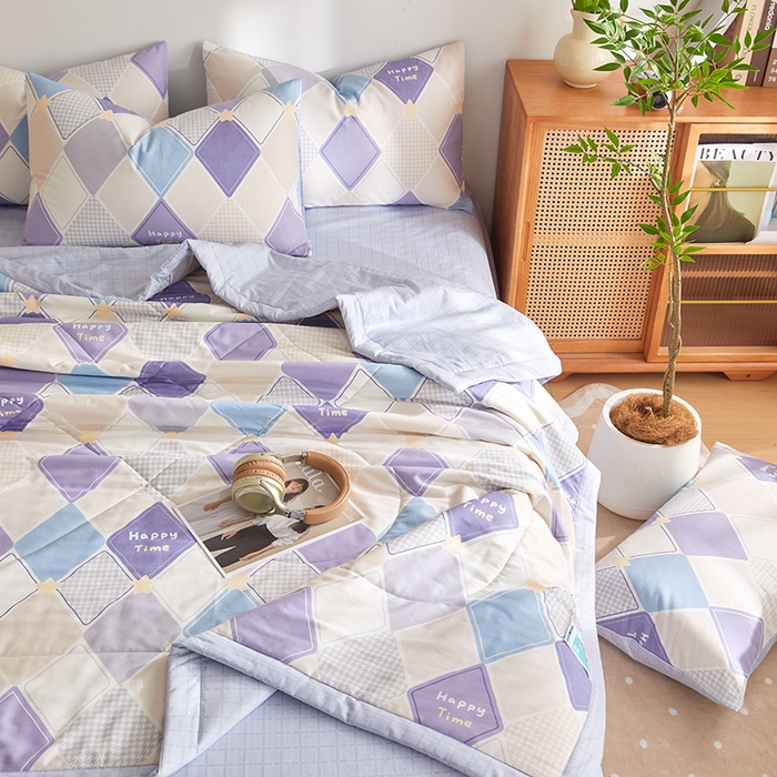 91家纺网 家纺一手货源 找家纺 海洋家纺 2026新款A类里外全棉棉花夏被-格子系列 风格二 菱形格 蓝