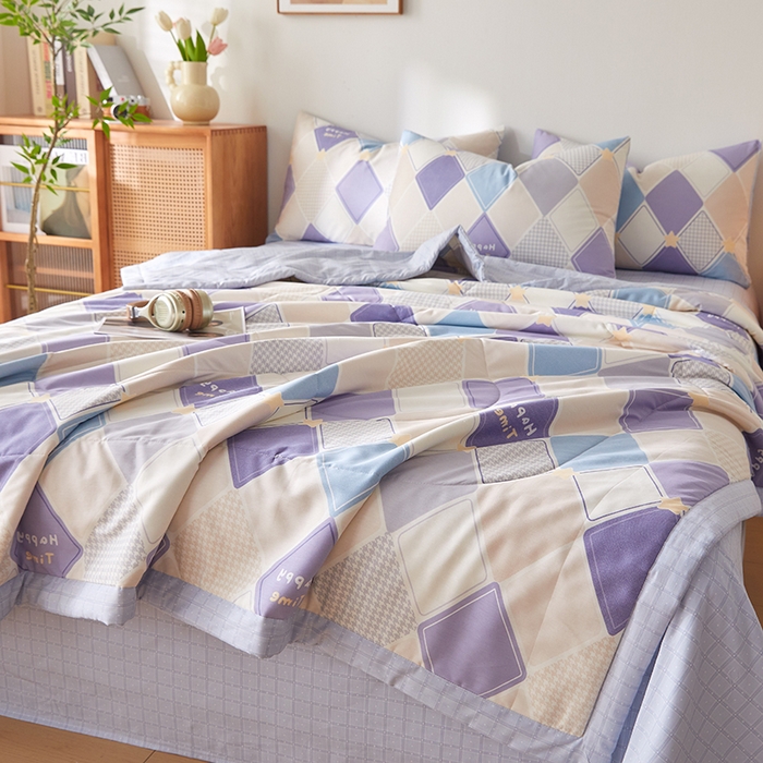 91家纺网 家纺一手货源 找家纺 海洋家纺 2026新款A类里外全棉棉花夏被-格子系列 风格二 菱形格 蓝