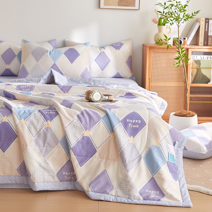 91家纺网 家纺一手货源 找家纺 海洋家纺 2026新款A类里外全棉棉花夏被-格子系列 风格二 菱形格 蓝