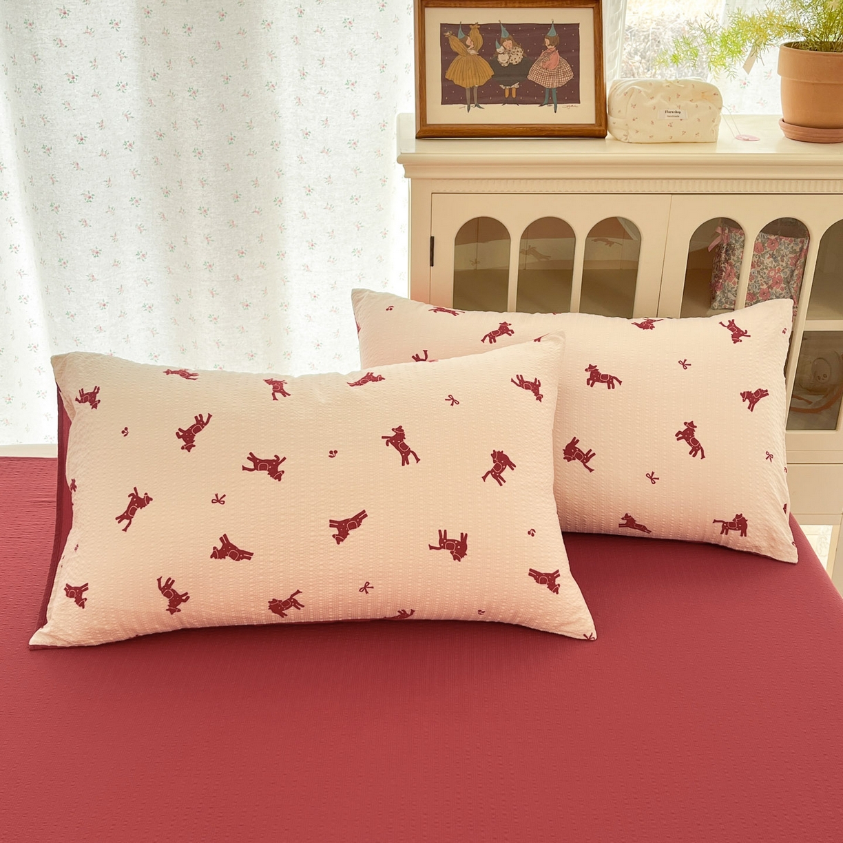 91家纺网 家纺一手货源 找家纺 瑞钰 2026新款直播热款高品质高克重泡泡纱泡芙纱四件套 小红马