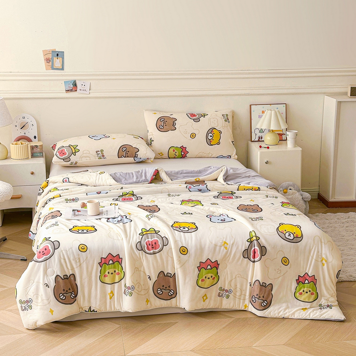 91家纺网 家纺一手货源 找家纺 悦织语 2026新款凉感丝（含氨纶）双面凉感冰丝夏凉被空调被 萌宠乐园