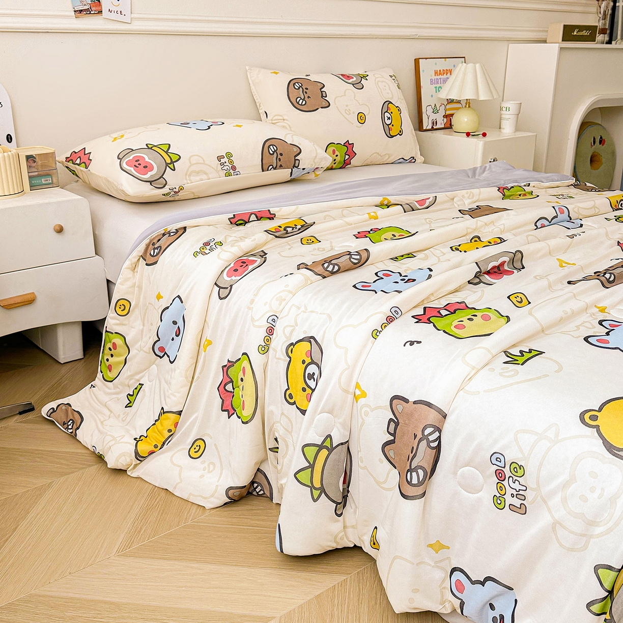 91家纺网 家纺一手货源 找家纺 悦织语 2026新款凉感丝（含氨纶）双面凉感冰丝夏凉被空调被 萌宠乐园