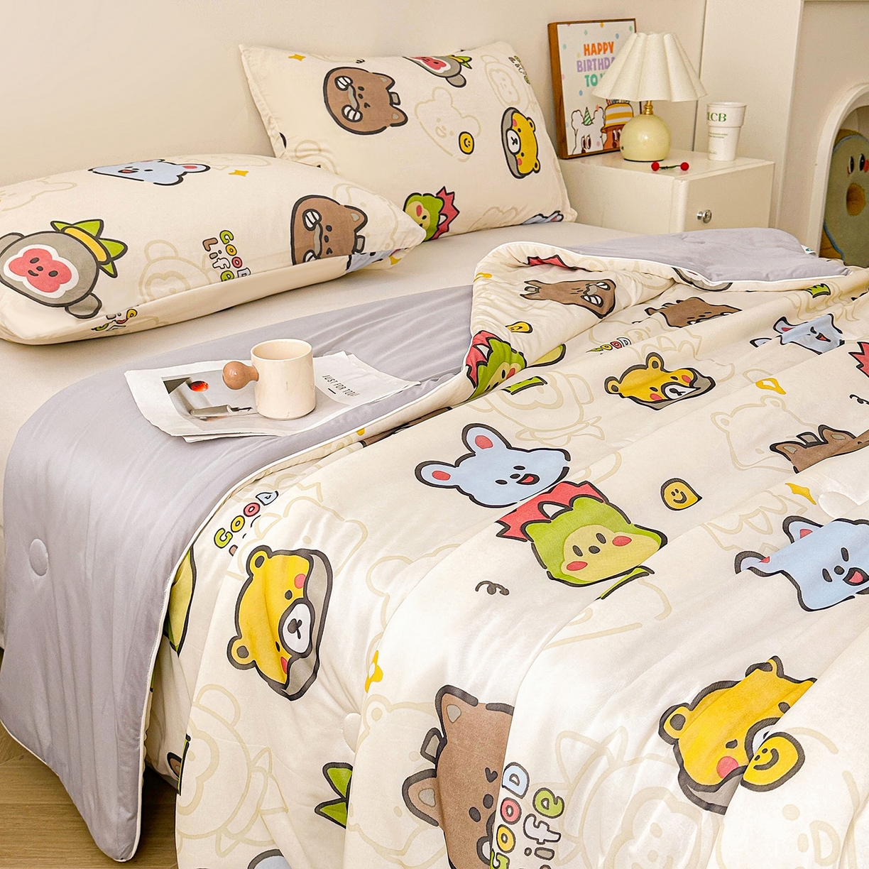 91家纺网 家纺一手货源 找家纺 悦织语 2026新款凉感丝（含氨纶）双面凉感冰丝夏凉被空调被 萌宠乐园