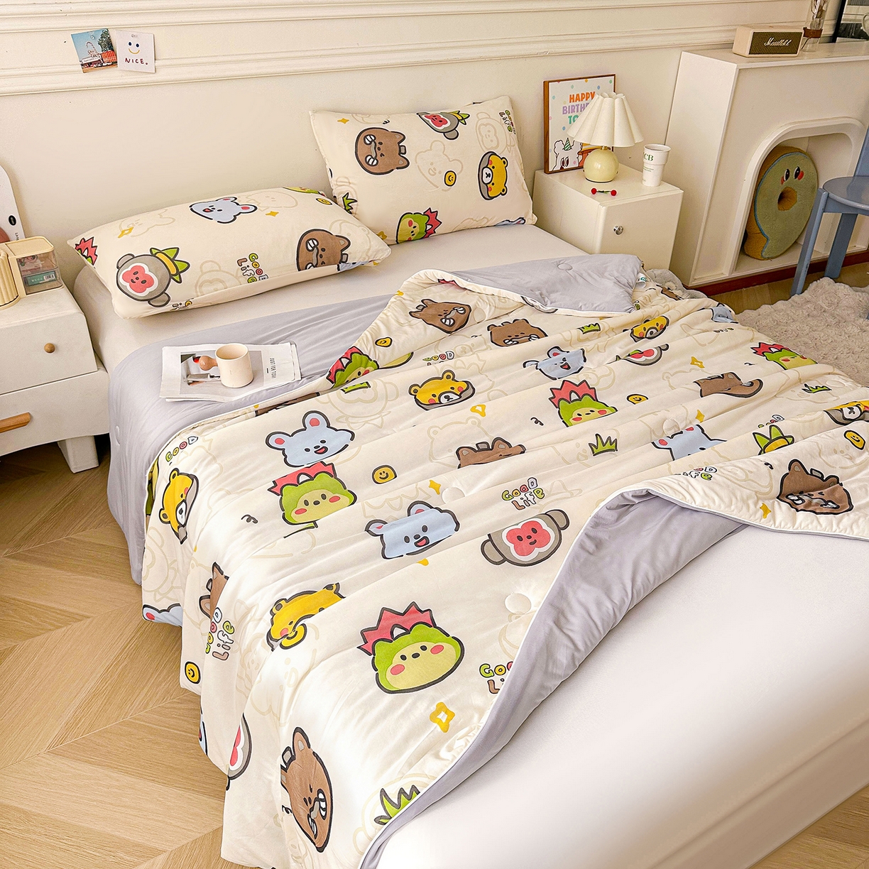 91家纺网 家纺一手货源 找家纺 悦织语 2026新款凉感丝（含氨纶）双面凉感冰丝夏凉被空调被 萌宠乐园