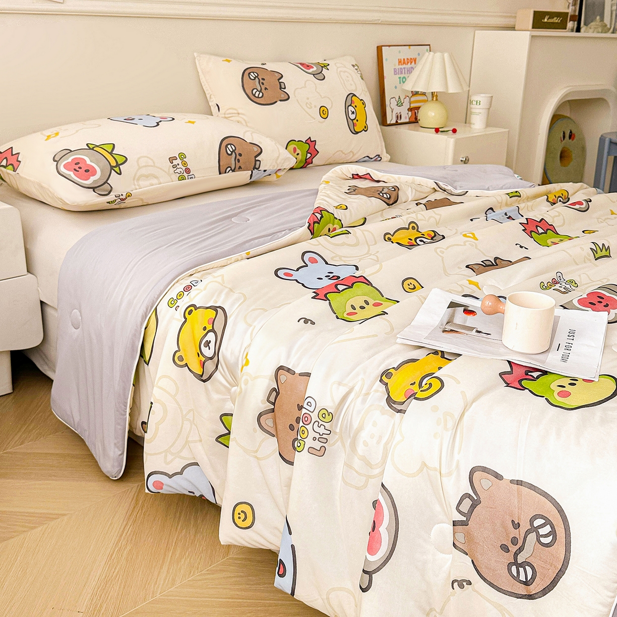 91家纺网 家纺一手货源 找家纺 悦织语 2026新款凉感丝（含氨纶）双面凉感冰丝夏凉被空调被 萌宠乐园