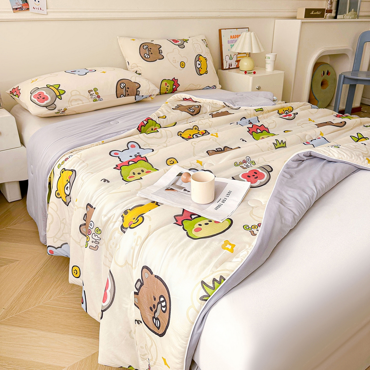 91家纺网 家纺一手货源 找家纺 悦织语 2026新款凉感丝（含氨纶）双面凉感冰丝夏凉被空调被 萌宠乐园