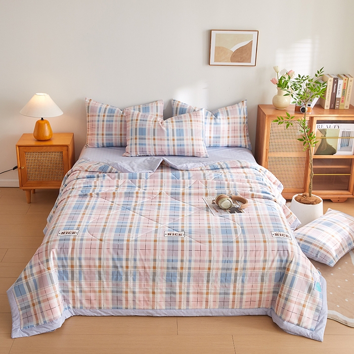 91家纺网 家纺一手货源 找家纺 海洋家纺 2026新款A类里外全棉棉花夏被-格子系列 风格二 时光 格