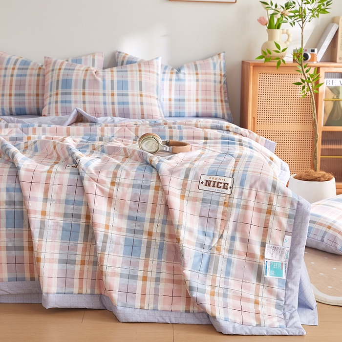 91家纺网 家纺一手货源 找家纺 海洋家纺 2026新款A类里外全棉棉花夏被-格子系列 风格二 时光 格