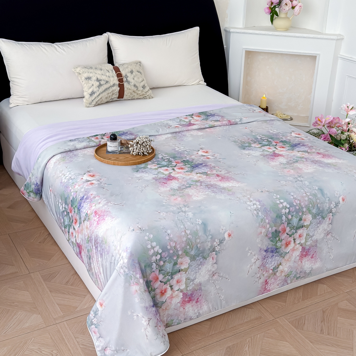 91家纺网 家纺一手货源 找家纺 圣尔雅家纺 2026春夏新款数码印花凉感丝夏被夏凉被空调被系列 花漫