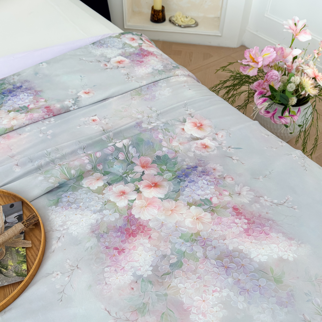 91家纺网 家纺一手货源 找家纺 圣尔雅家纺 2026春夏新款数码印花凉感丝夏被夏凉被空调被系列 花漫