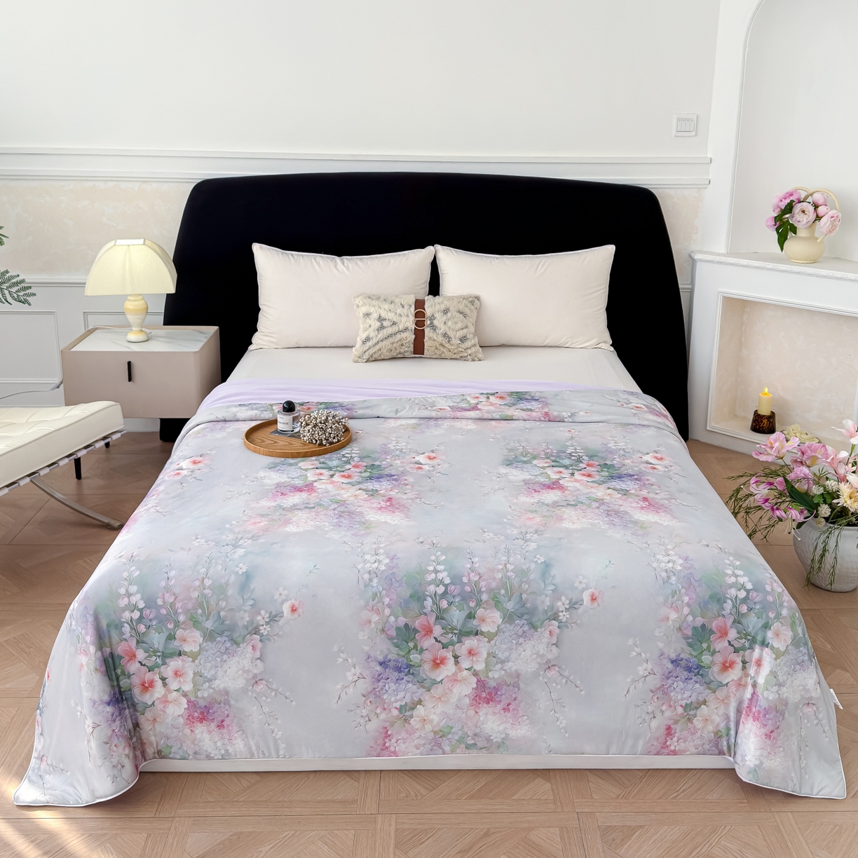 91家纺网 家纺一手货源 找家纺 圣尔雅家纺 2026春夏新款数码印花凉感丝夏被夏凉被空调被系列 花漫