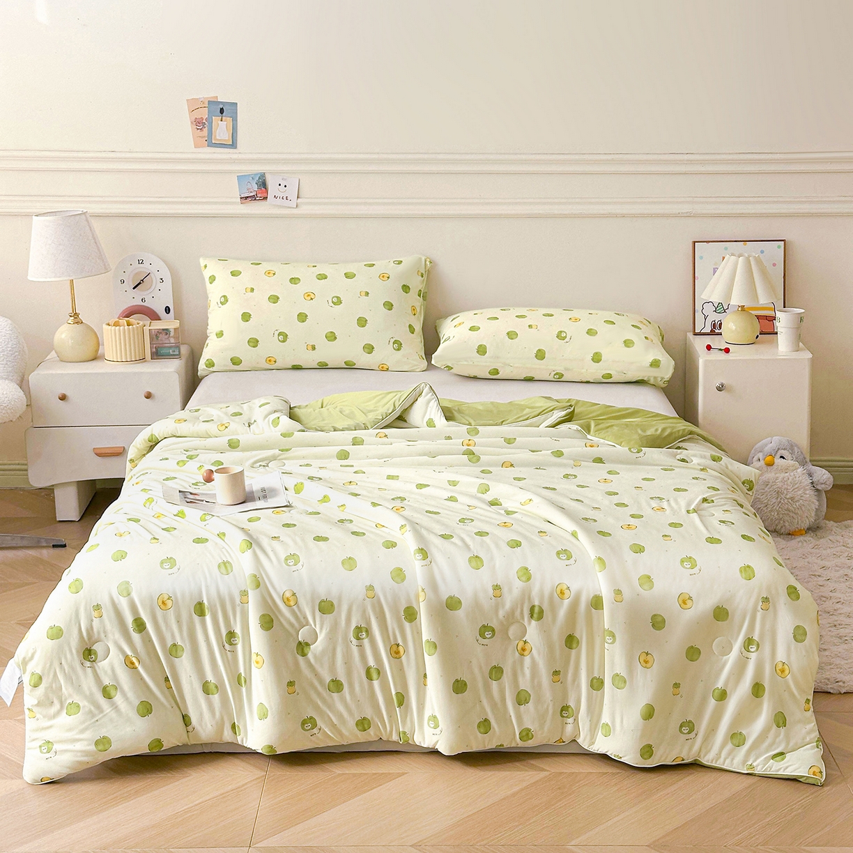 91家纺网 家纺一手货源 找家纺 悦织语 2026新款凉感丝（含氨纶）双面凉感冰丝夏凉被空调被 青苹果