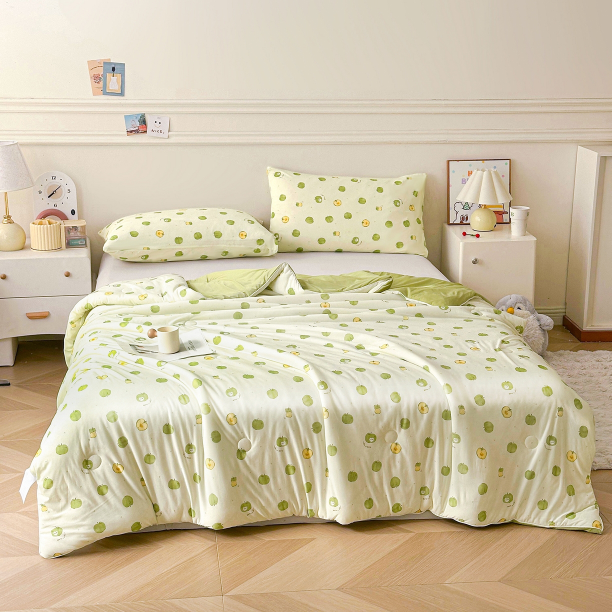 91家纺网 家纺一手货源 找家纺 悦织语 2026新款凉感丝（含氨纶）双面凉感冰丝夏凉被空调被 青苹果