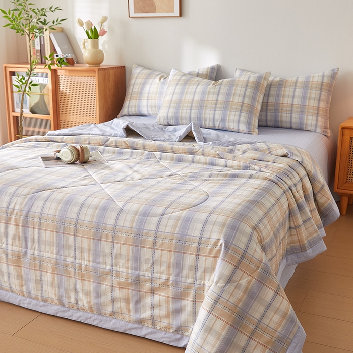 91家纺网 家纺一手货源 找家纺 海洋家纺 2026新款A类里外全棉棉花夏被-格子系列 风格二 休闲时光