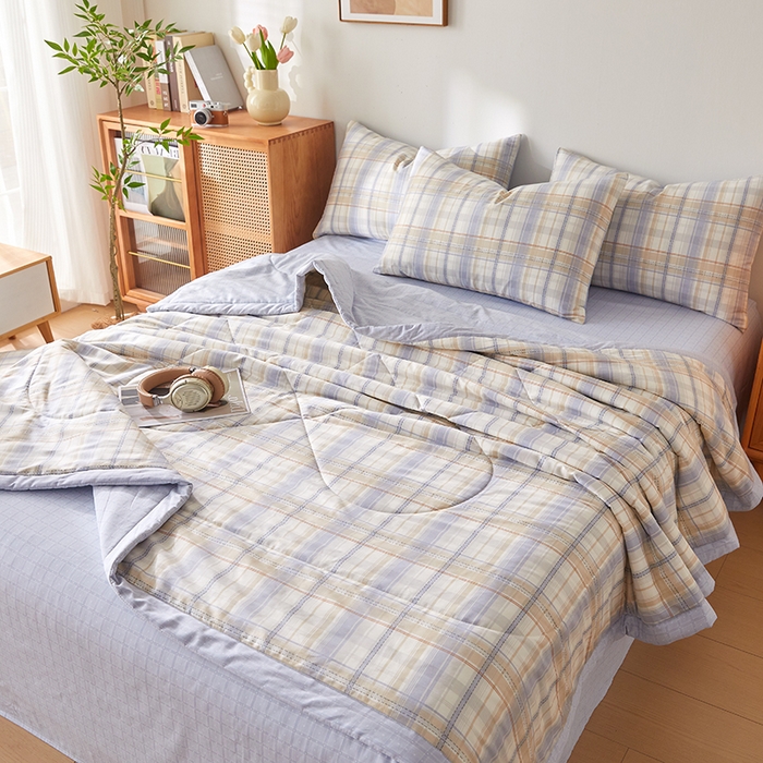 91家纺网 家纺一手货源 找家纺 海洋家纺 2026新款A类里外全棉棉花夏被-格子系列 风格二 休闲时光
