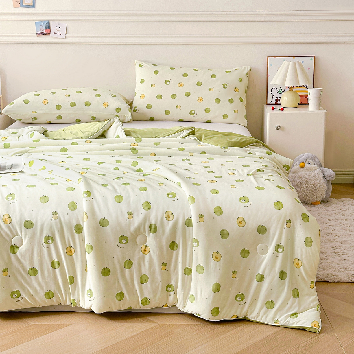 91家纺网 家纺一手货源 找家纺 悦织语 2026新款凉感丝（含氨纶）双面凉感冰丝夏凉被空调被 青苹果