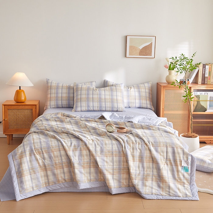 91家纺网 家纺一手货源 找家纺 海洋家纺 2026新款A类里外全棉棉花夏被-格子系列 风格二 休闲时光
