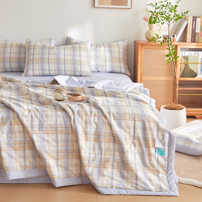 91家纺网 家纺一手货源 找家纺 海洋家纺 2026新款A类里外全棉棉花夏被-格子系列 风格二 休闲时光