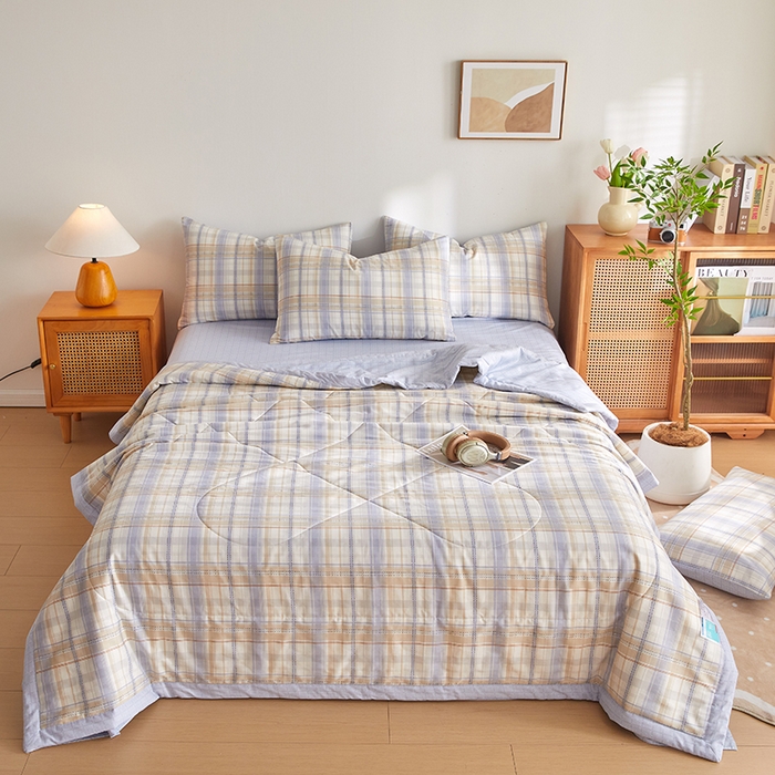 91家纺网 家纺一手货源 找家纺 海洋家纺 2026新款A类里外全棉棉花夏被-格子系列 风格二 休闲时光