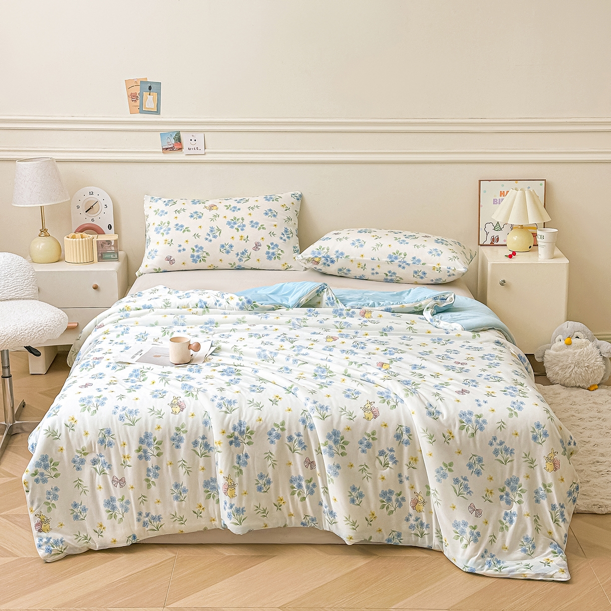 91家纺网 家纺一手货源 找家纺 悦织语 2026新款凉感丝（含氨纶）双面凉感冰丝夏凉被空调被 兔兔密语