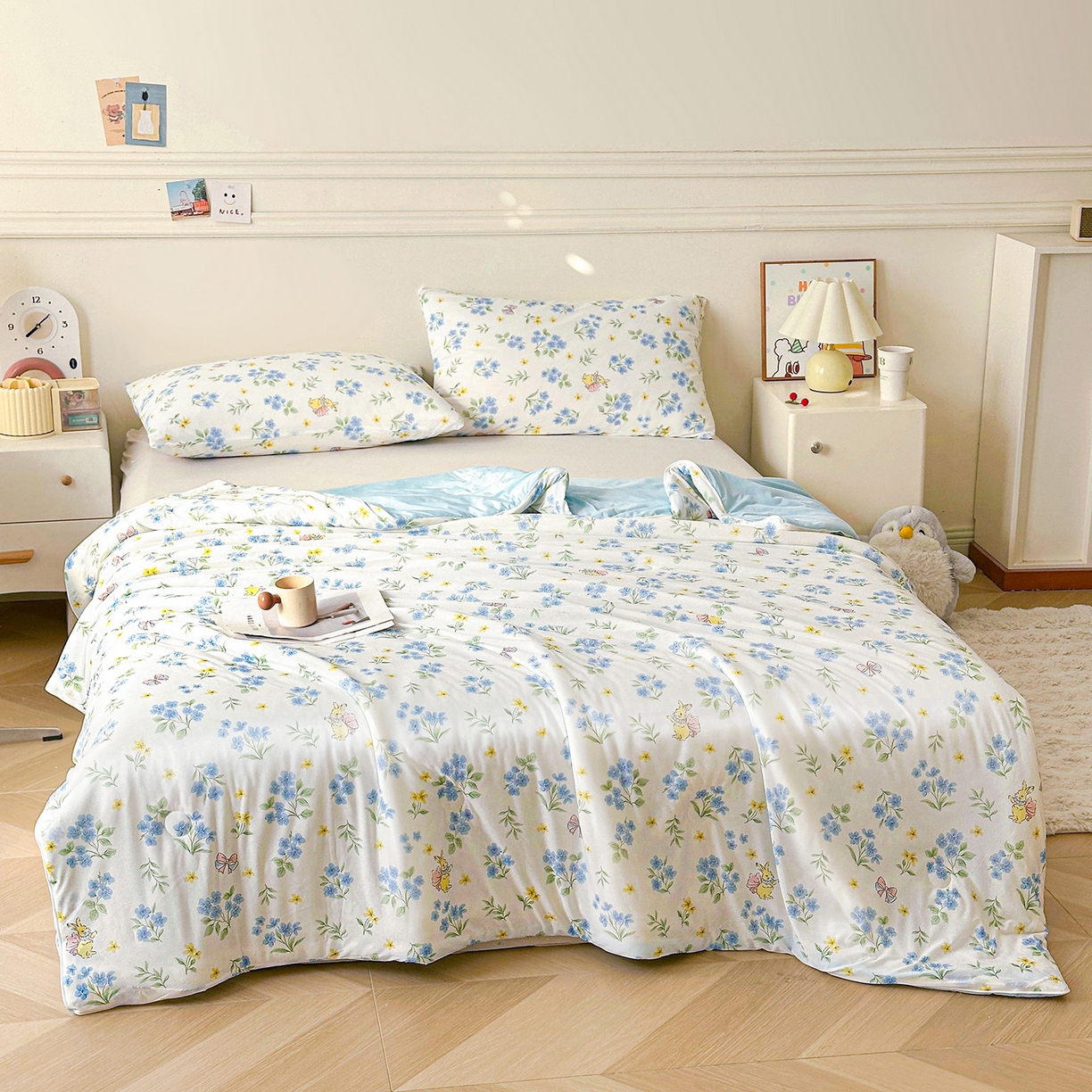 91家纺网 家纺一手货源 找家纺 悦织语 2026新款凉感丝（含氨纶）双面凉感冰丝夏凉被空调被 兔兔密语