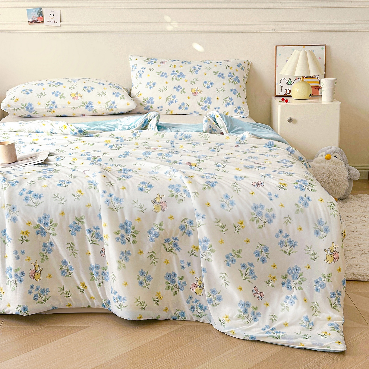 91家纺网 家纺一手货源 找家纺 悦织语 2026新款凉感丝（含氨纶）双面凉感冰丝夏凉被空调被 兔兔密语