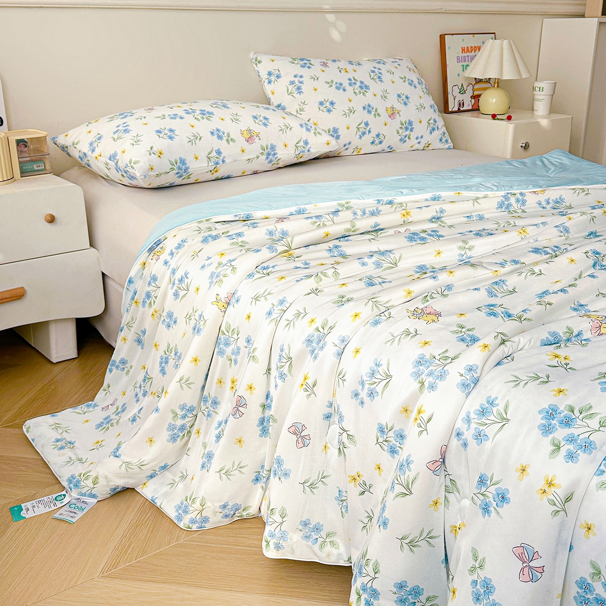 91家纺网 家纺一手货源 找家纺 悦织语 2026新款凉感丝（含氨纶）双面凉感冰丝夏凉被空调被 兔兔密语