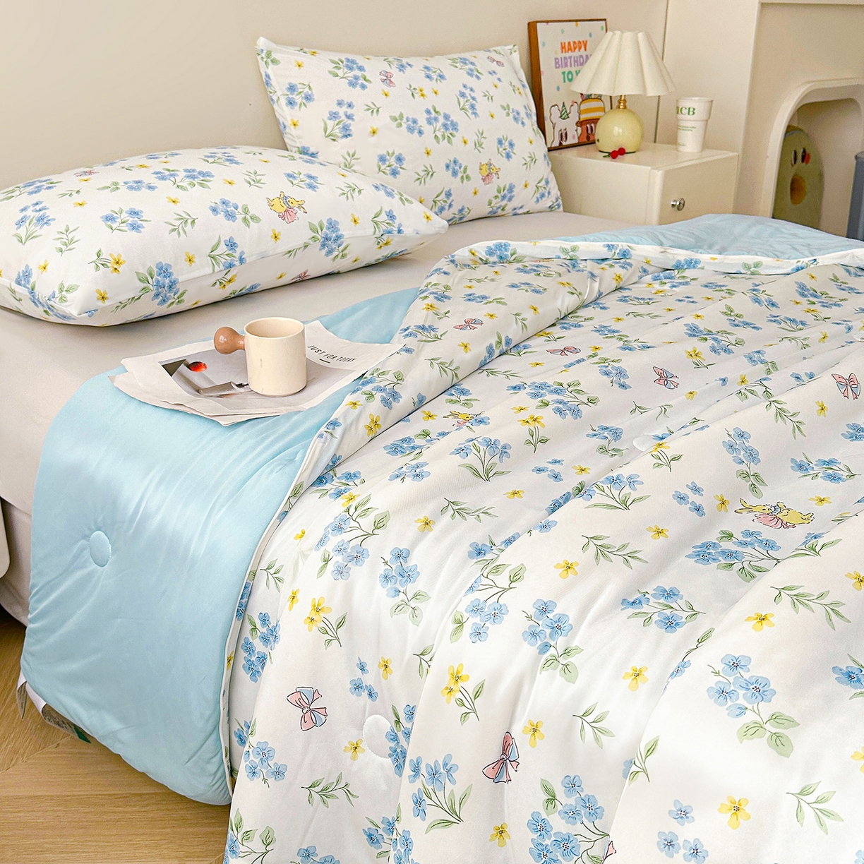 91家纺网 家纺一手货源 找家纺 悦织语 2026新款凉感丝（含氨纶）双面凉感冰丝夏凉被空调被 兔兔密语