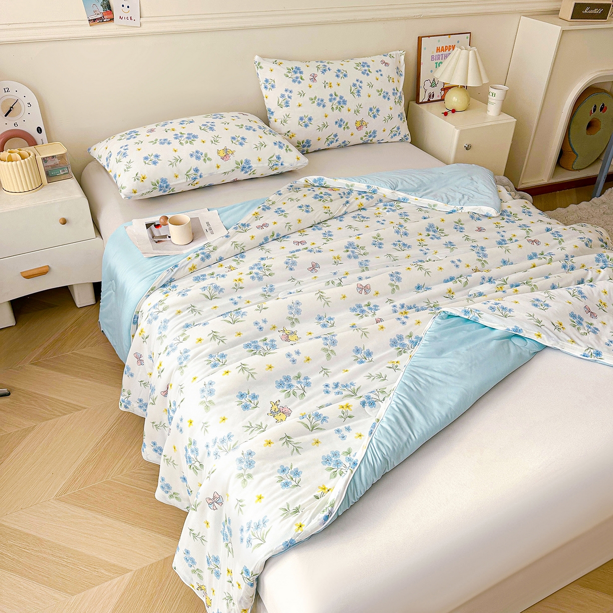 91家纺网 家纺一手货源 找家纺 悦织语 2026新款凉感丝（含氨纶）双面凉感冰丝夏凉被空调被 兔兔密语