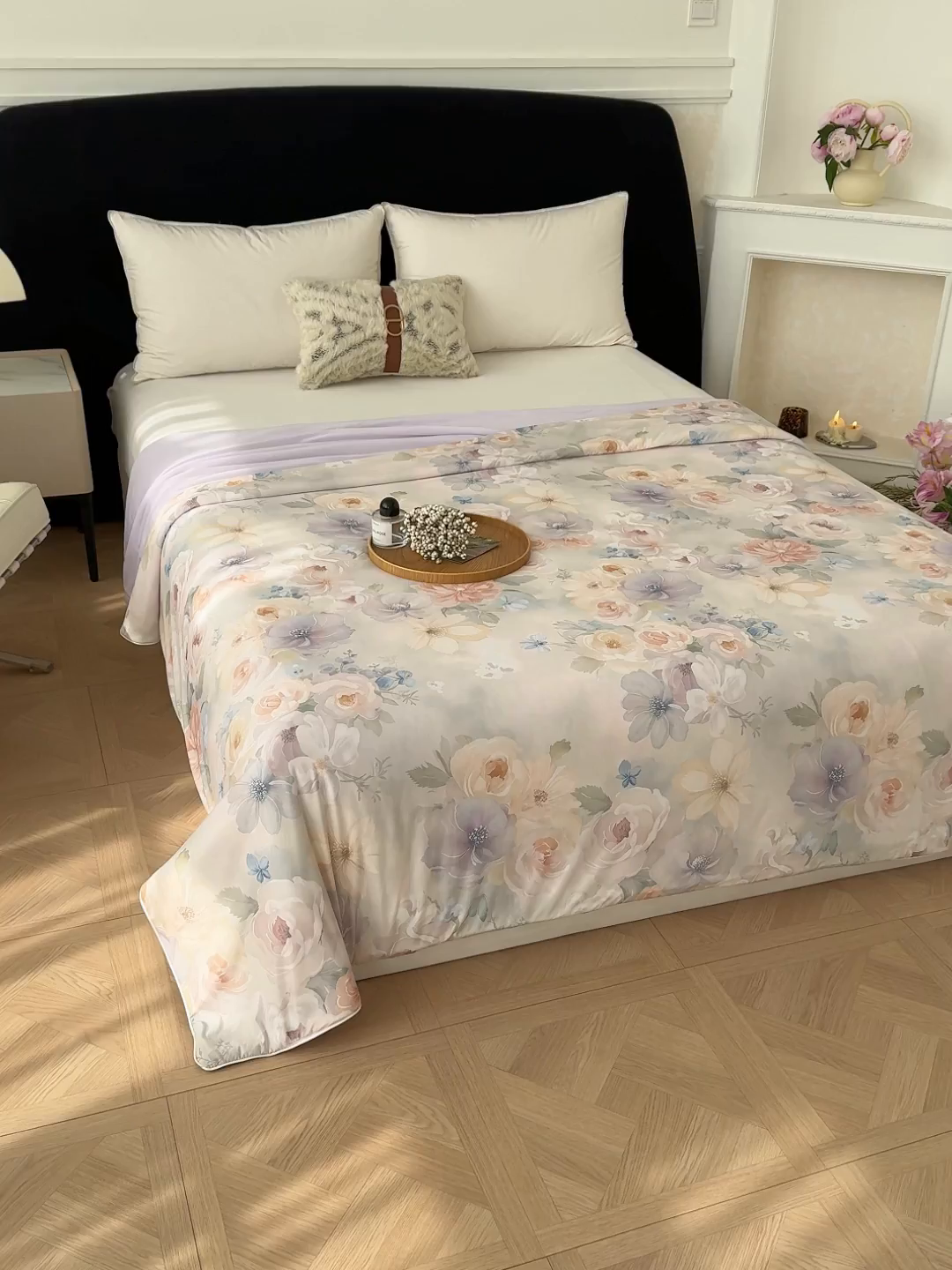 91家纺网 家纺一手货源 找家纺 圣尔雅家纺 2026春夏新款数码印花凉感丝夏被夏凉被空调被系列 梦朵（粉）