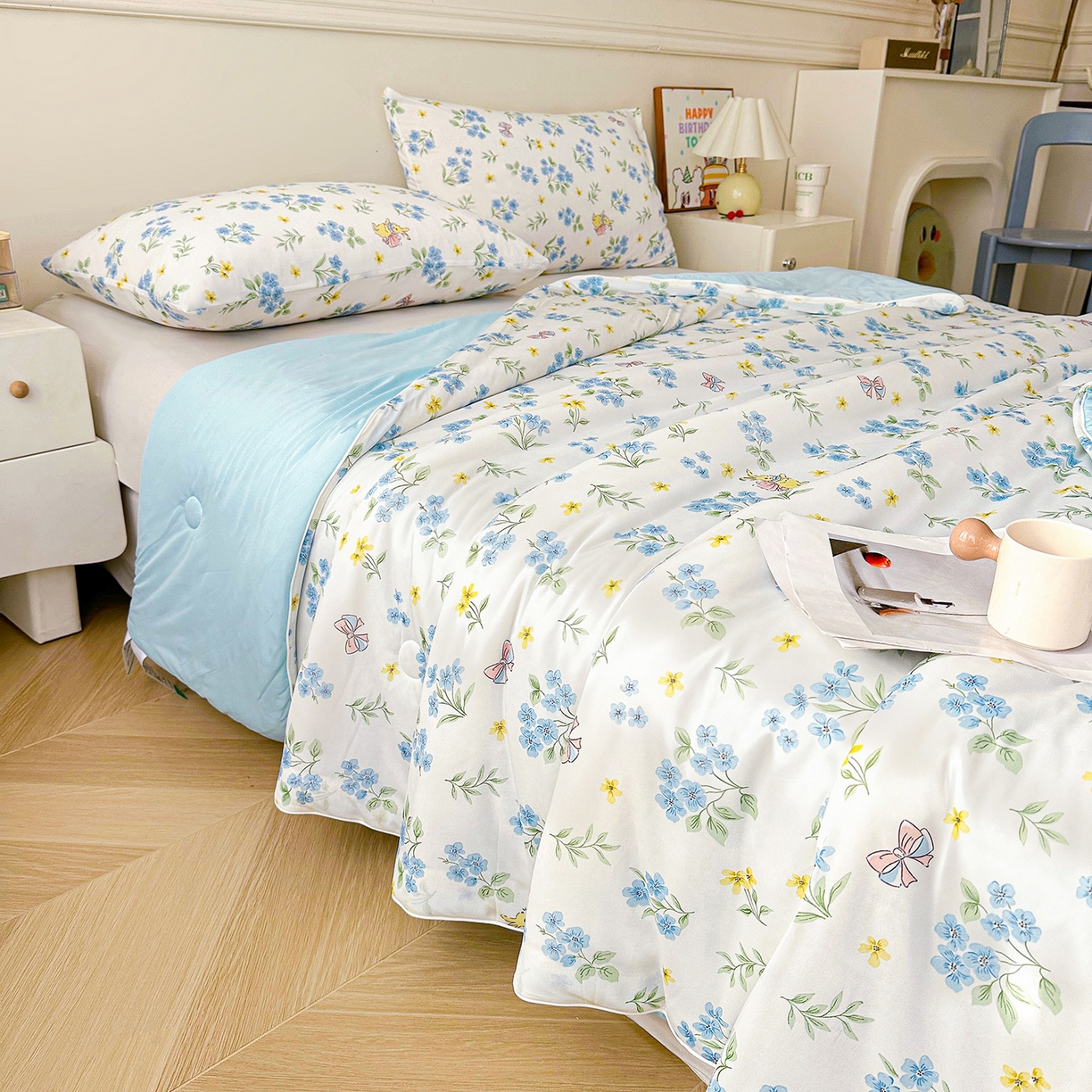 91家纺网 家纺一手货源 找家纺 悦织语 2026新款凉感丝（含氨纶）双面凉感冰丝夏凉被空调被 兔兔密语