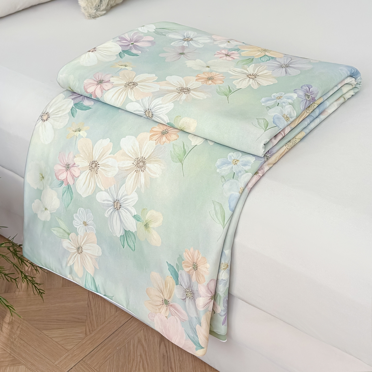 圣尔雅家纺 2026春夏新款数码印花凉感丝夏被夏凉被空调被系列 梦朵（绿）