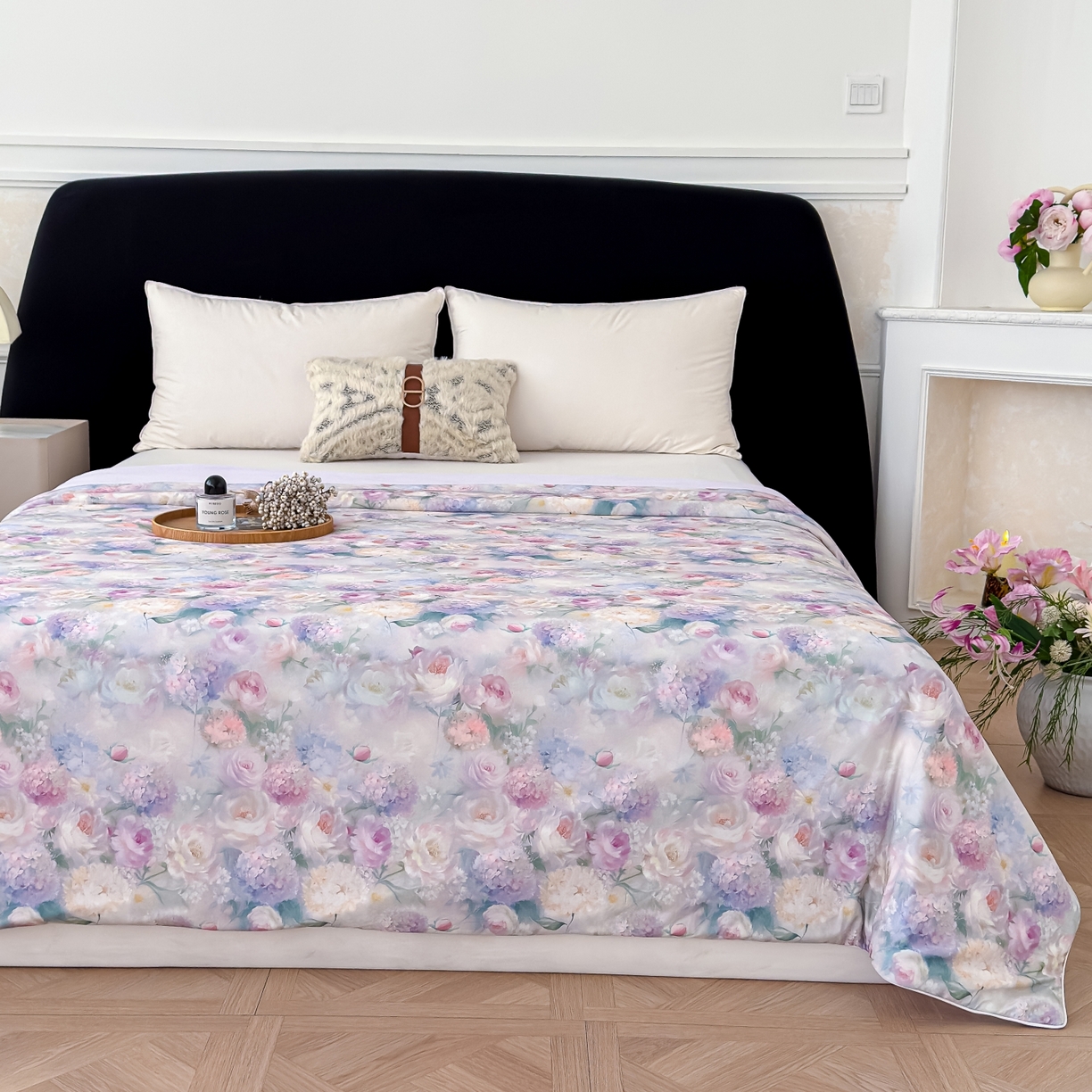 91家纺网 家纺一手货源 找家纺 圣尔雅家纺 2026春夏新款数码印花凉感丝夏被夏凉被空调被系列 梦柔