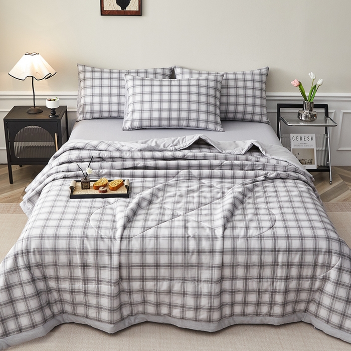 91家纺网 家纺一手货源 找家纺 海洋家纺 2026新款A类里外全棉棉花夏被-格子系列 风格二 雅格 灰