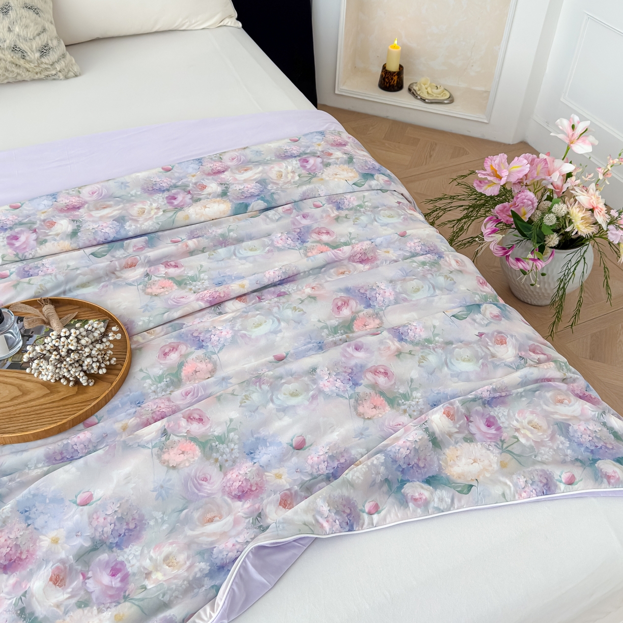 91家纺网 家纺一手货源 找家纺 圣尔雅家纺 2026春夏新款数码印花凉感丝夏被夏凉被空调被系列 梦柔