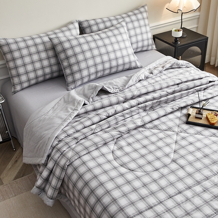 91家纺网 家纺一手货源 找家纺 海洋家纺 2026新款A类里外全棉棉花夏被-格子系列 风格二 雅格 灰