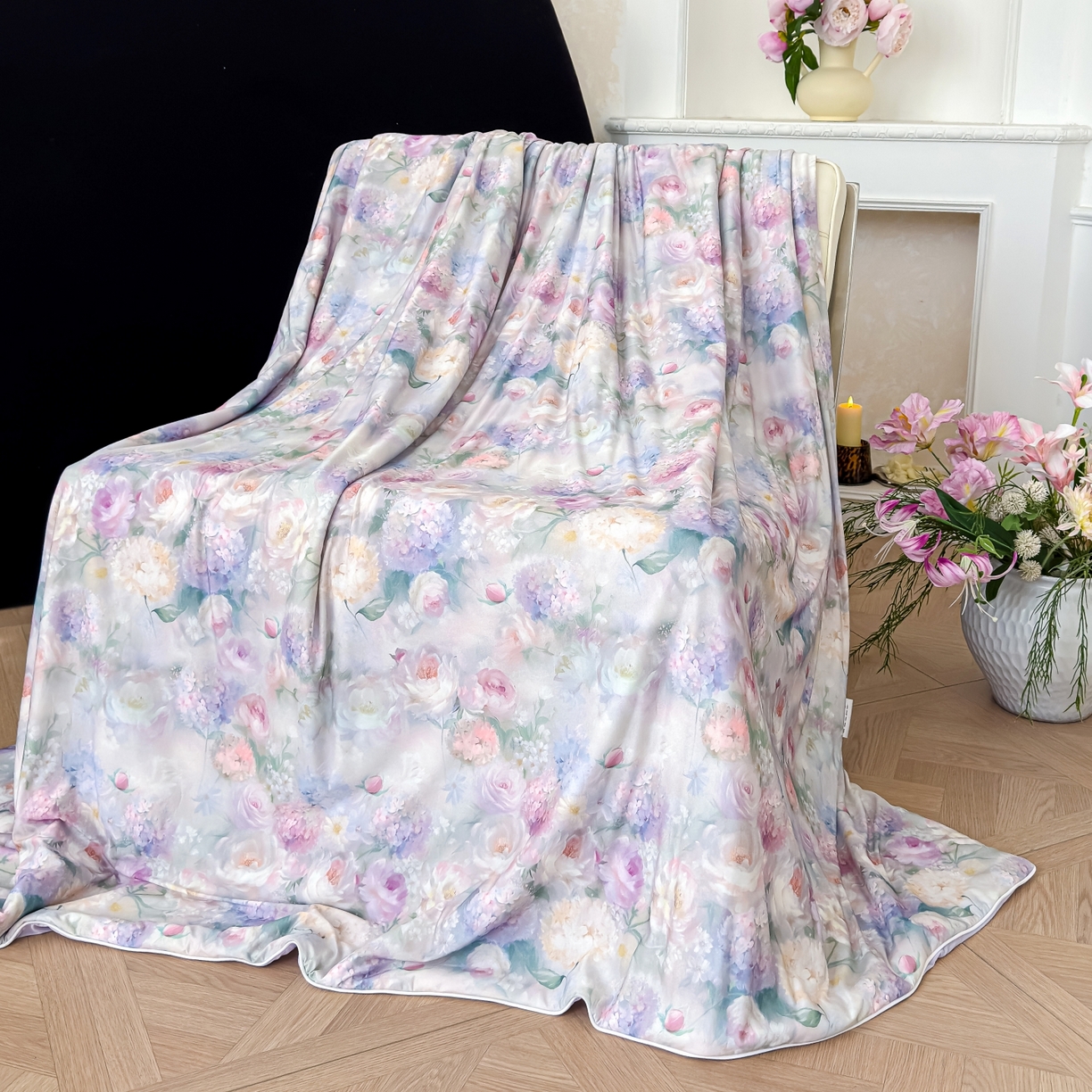 91家纺网 家纺一手货源 找家纺 圣尔雅家纺 2026春夏新款数码印花凉感丝夏被夏凉被空调被系列 梦柔