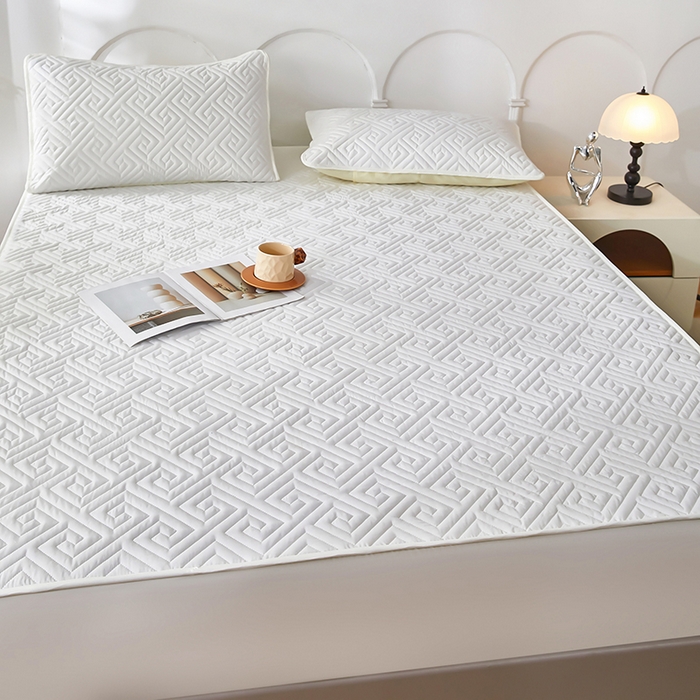 91家纺网 家纺一手货源 找家纺 三盛源 2026新款A类防水夹棉床笠加厚席梦思床垫保护套床笠罩防滑-简奢系列（支持小批量定制尺寸） 简奢系列-月光白